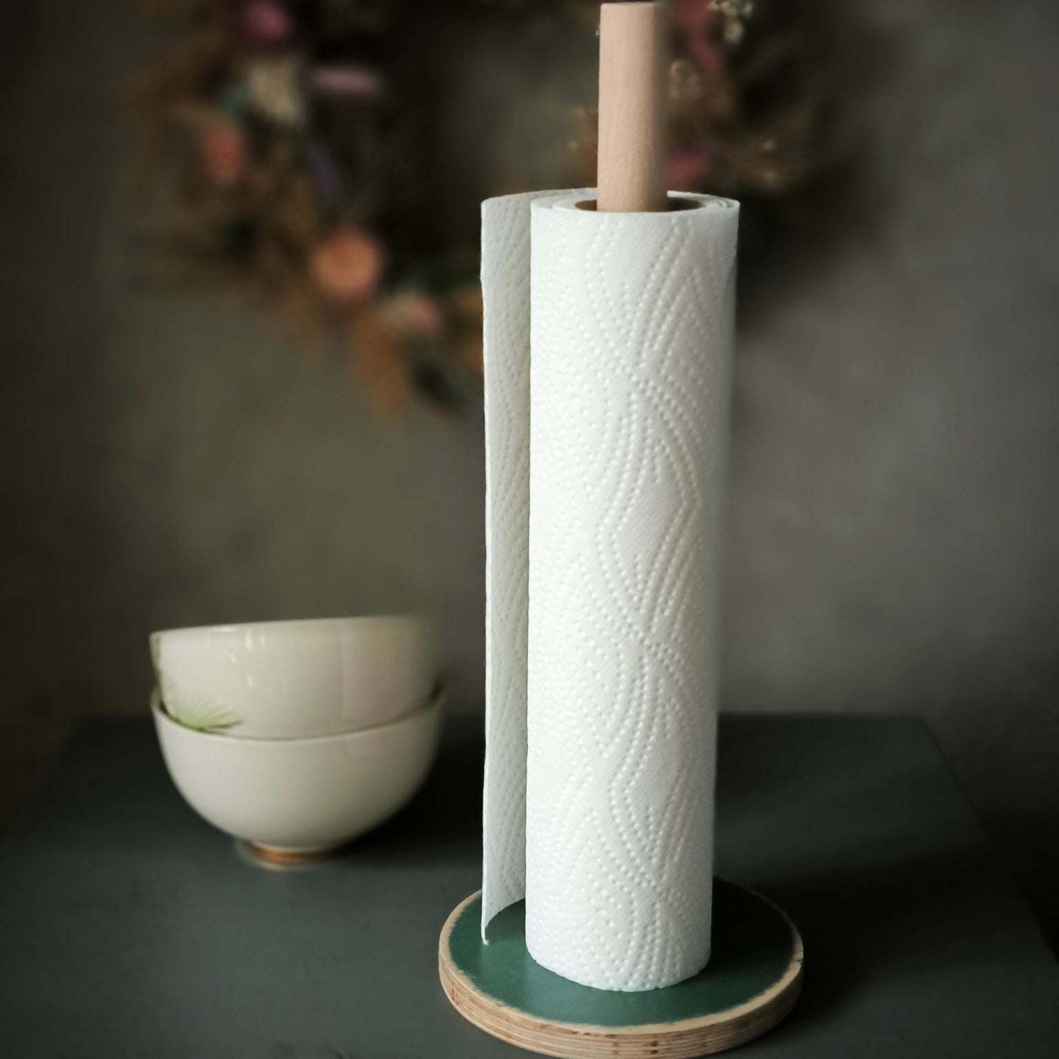 Deep Tide Küchenrollenhalter Petrol Used Look Holz