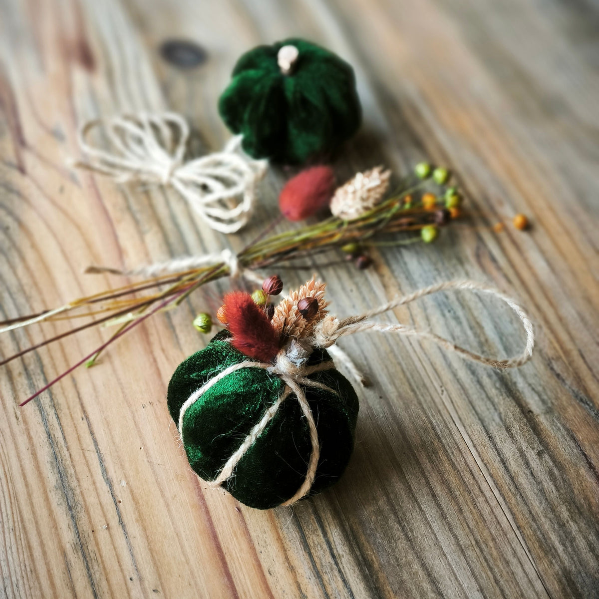DIY Samtkürbis grün