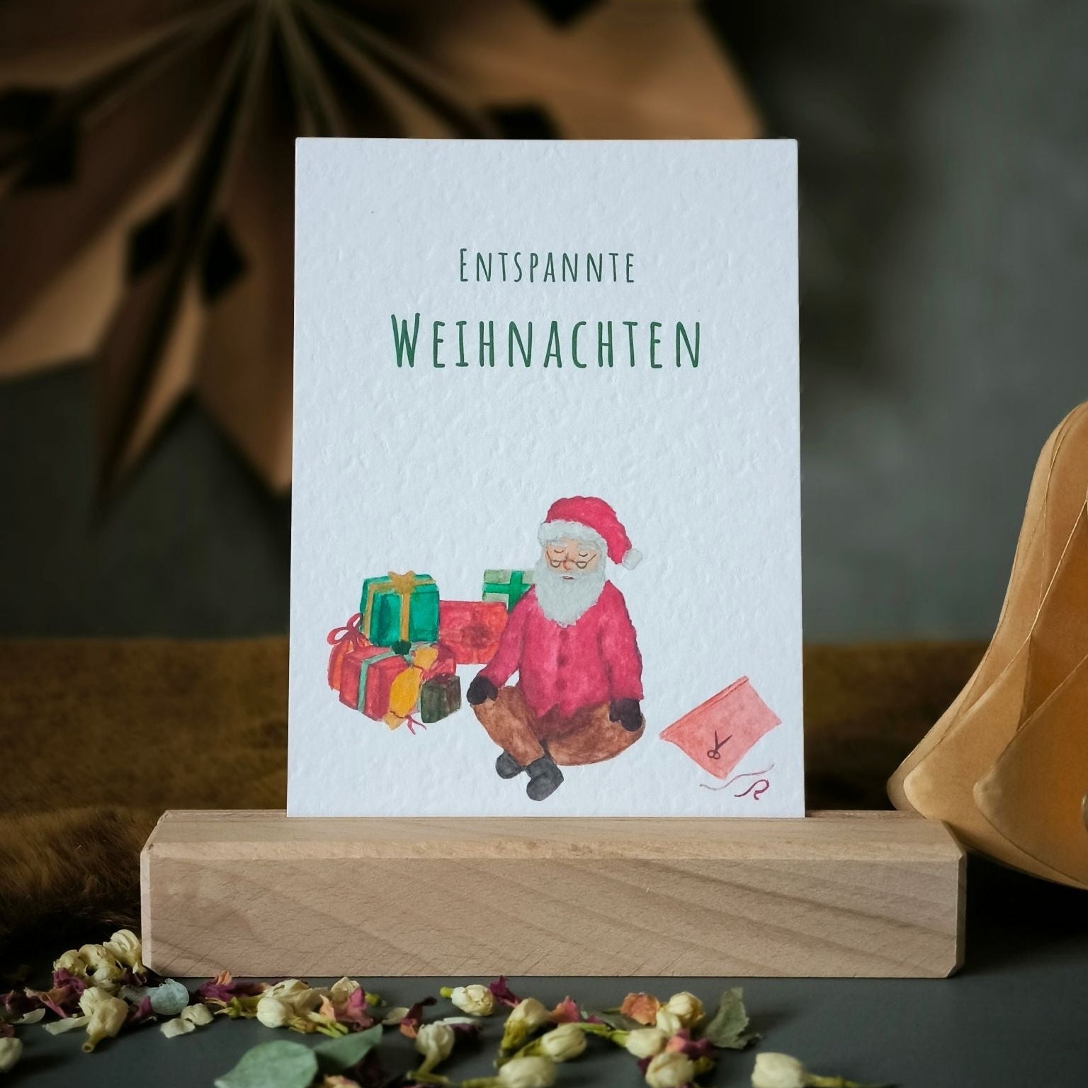 Feenfeder Postkarte Entspannte Weihnachten mit Weihnachtsmann