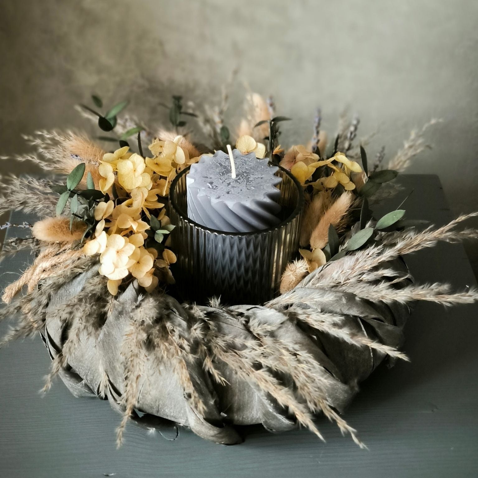 Golden Grace Kranz mit Windlicht und Kerze