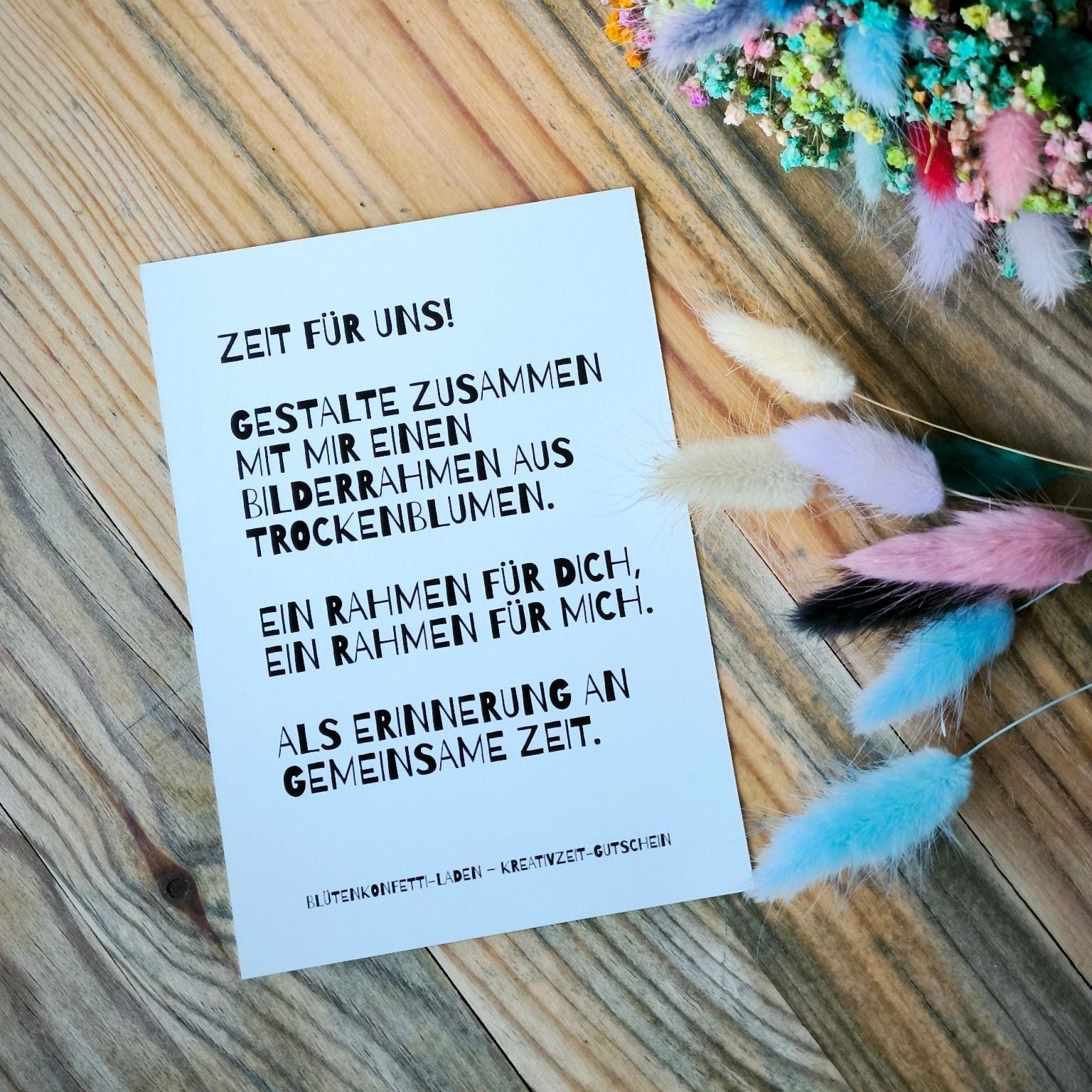 Gutschein für kreative Hände Blütenkonfetti Zeitgeschenkgutschein