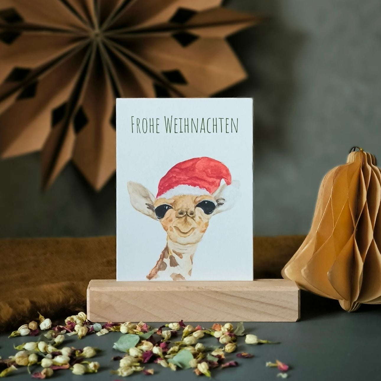 Postkarte Feenfeder Frohe Weihnachten mit Weihnachtsgiraffe
