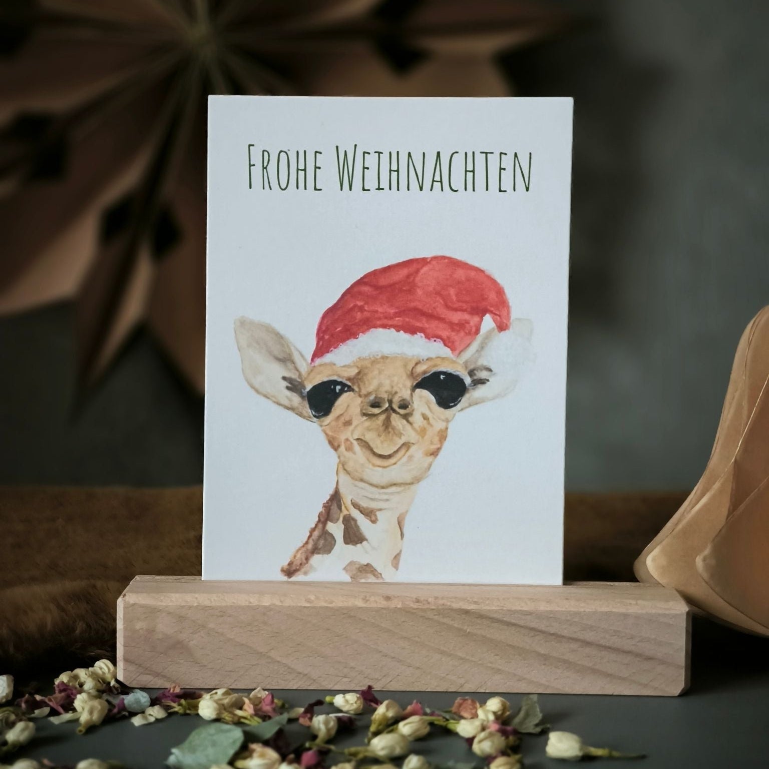 Postkarte Feenfeder Frohe Weihnachten mit Weihnachtsgiraffe