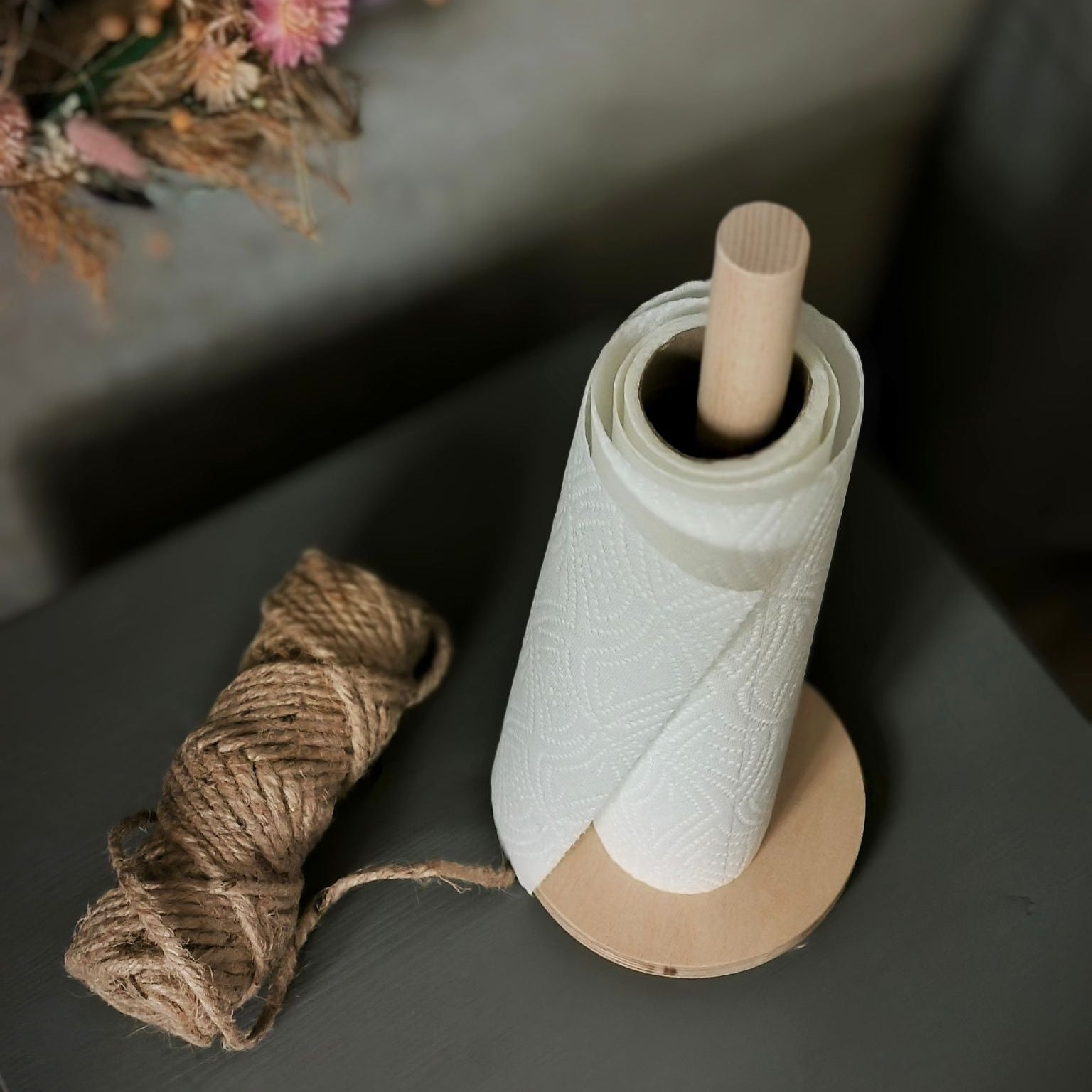 Standwood Küchenrollenhalter aus Multiplex und Buche Draufsicht