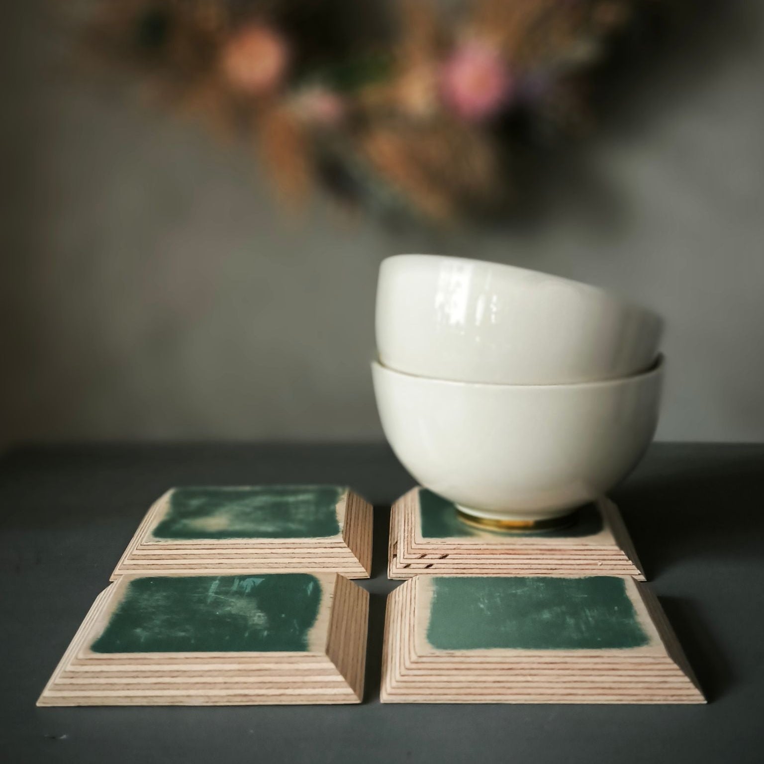 Tidescare Holzuntersetzer aus Multiplex Petrol Used Look