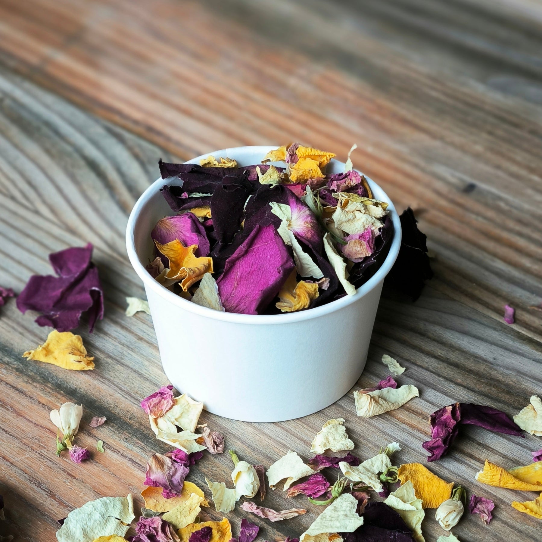 Blütenkonfetti Lively Cassis mit weißen Bechern kein Sticker