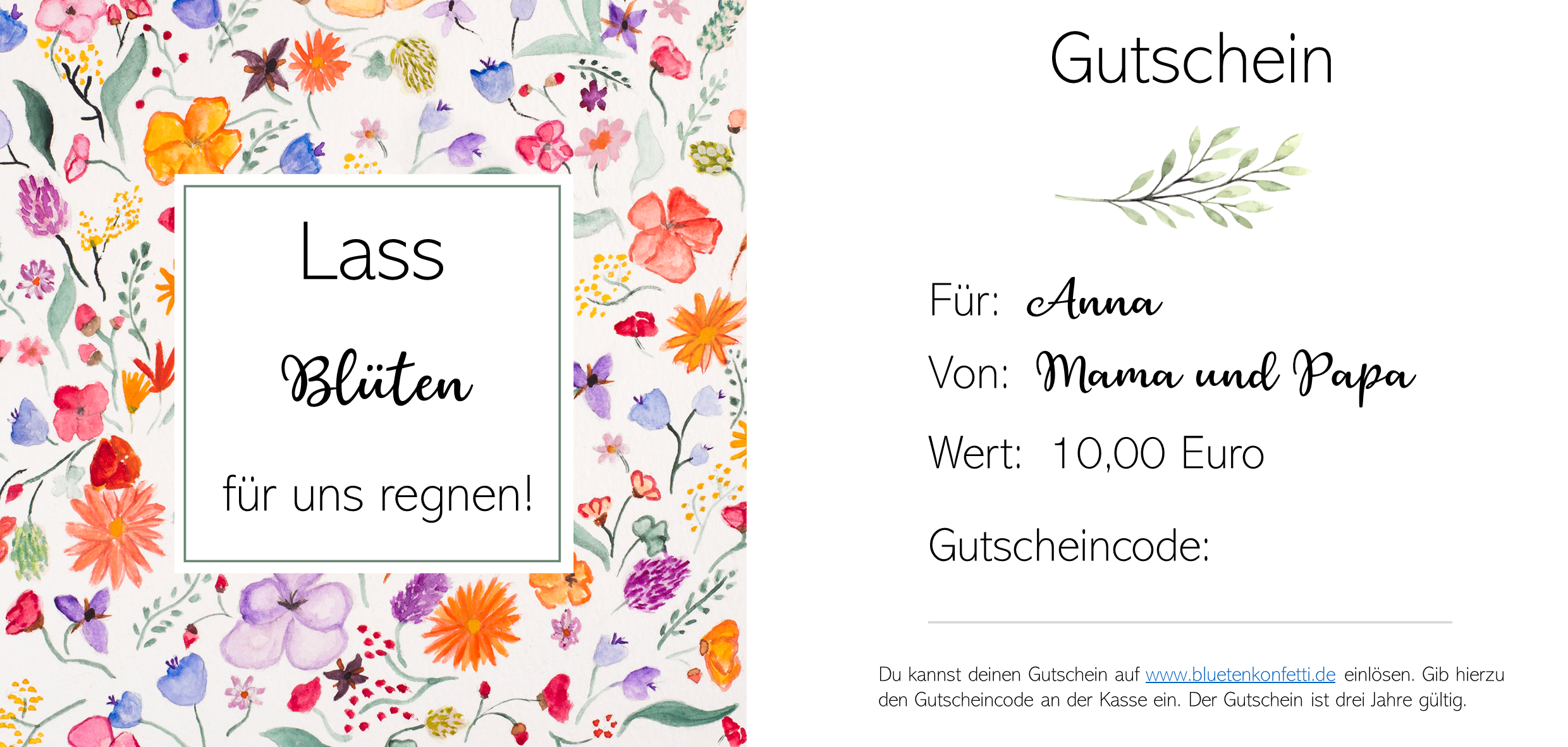 Gutschein - Lass Blüten für uns regnen