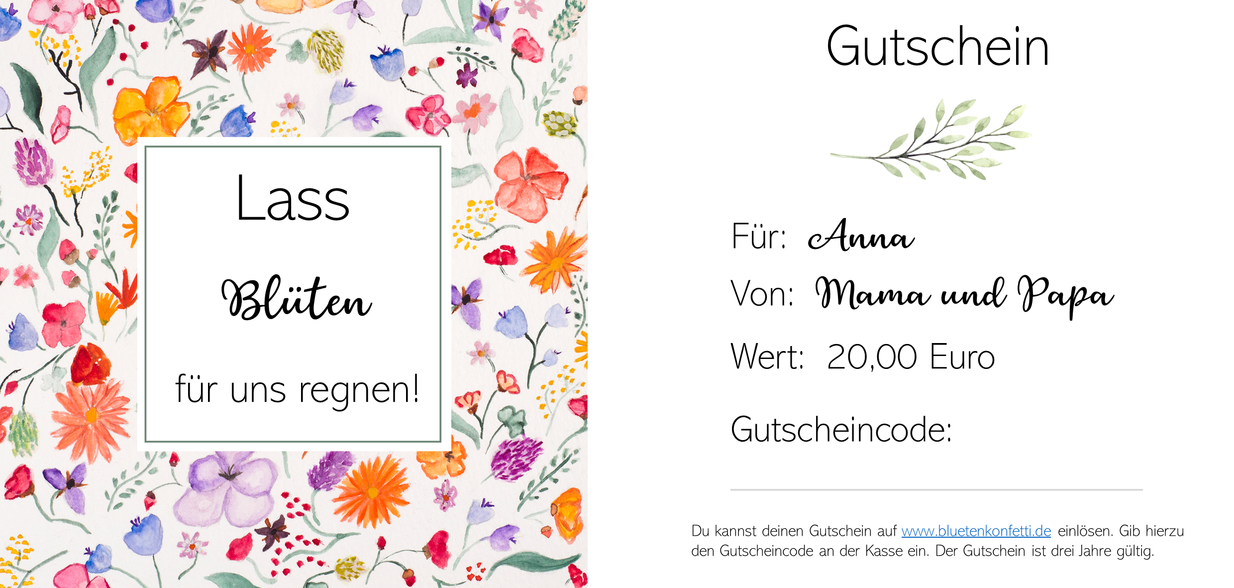 Gutschein - Lass Blüten für uns regnen