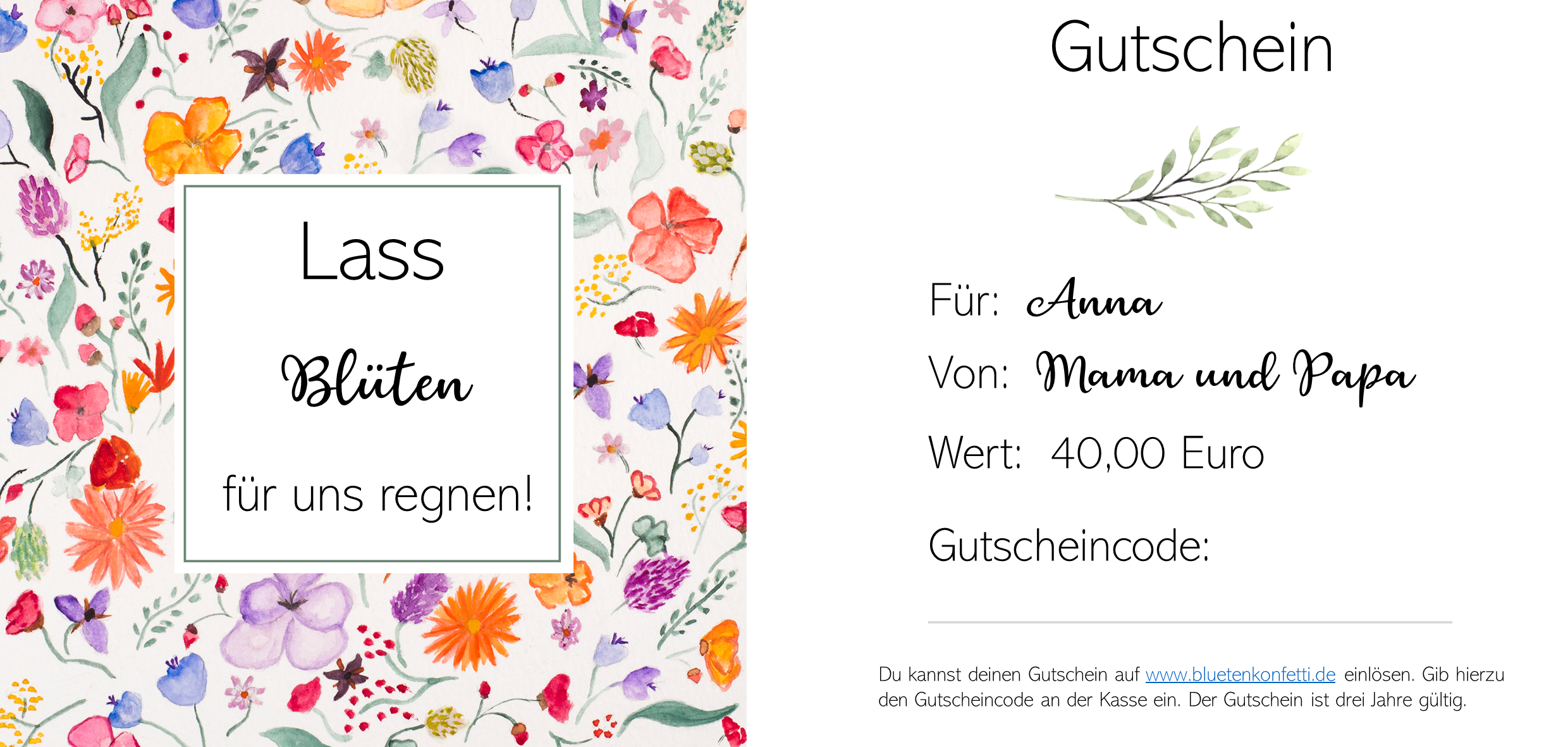 Gutschein - Lass Blüten für uns regnen