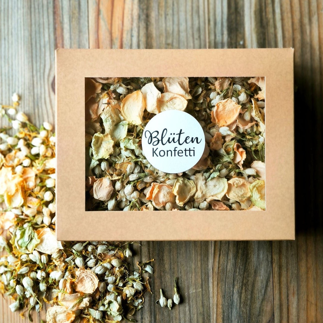 Blütenkonfetti Peach Ivory Sunshine in der Box