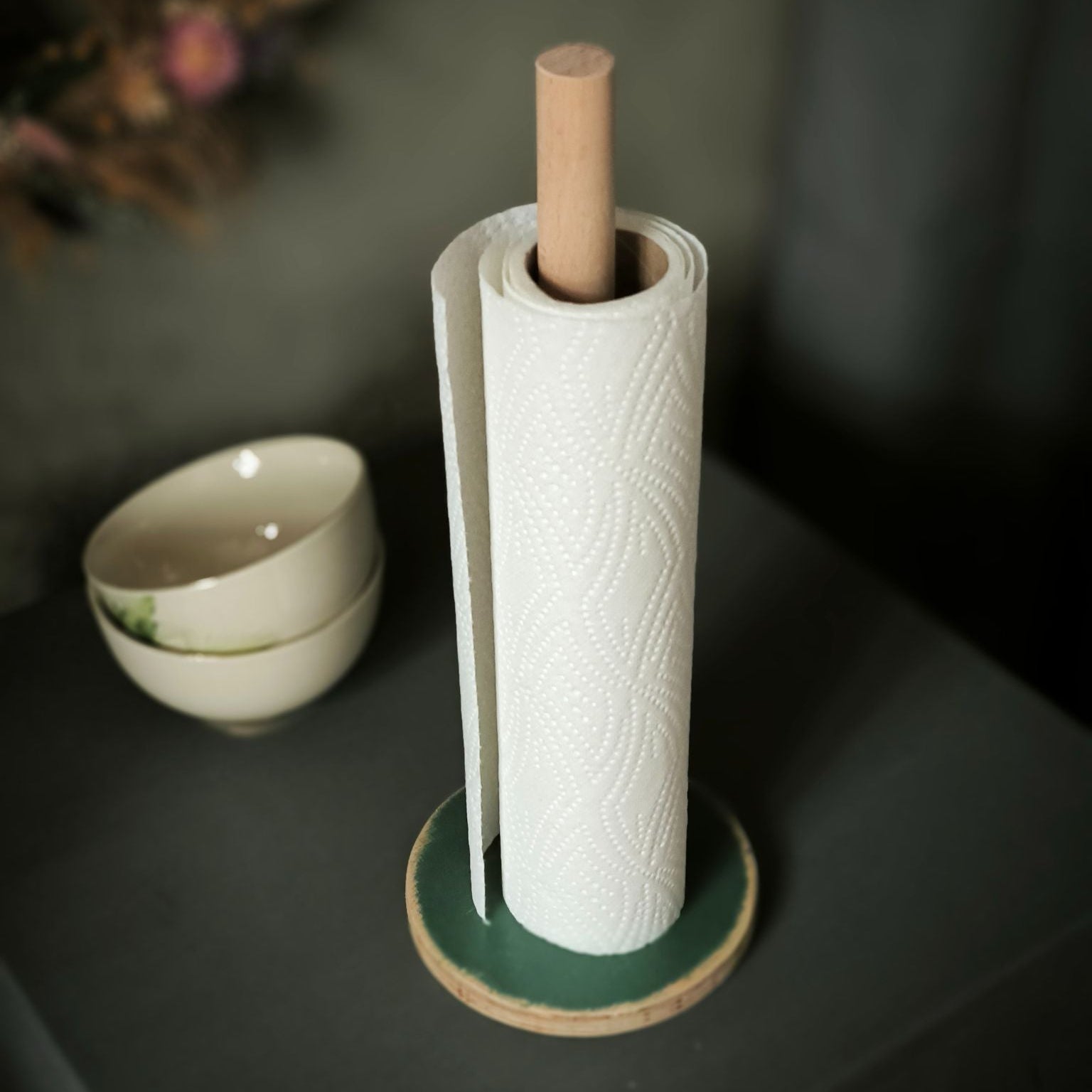 Deep Tide Küchenrollenhalter Petrol Used Look Holz Draufsicht