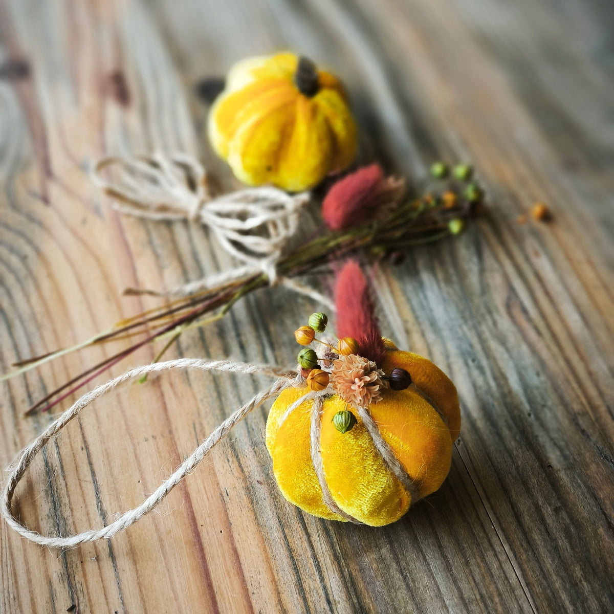 DIY Samtkürbis gelb
