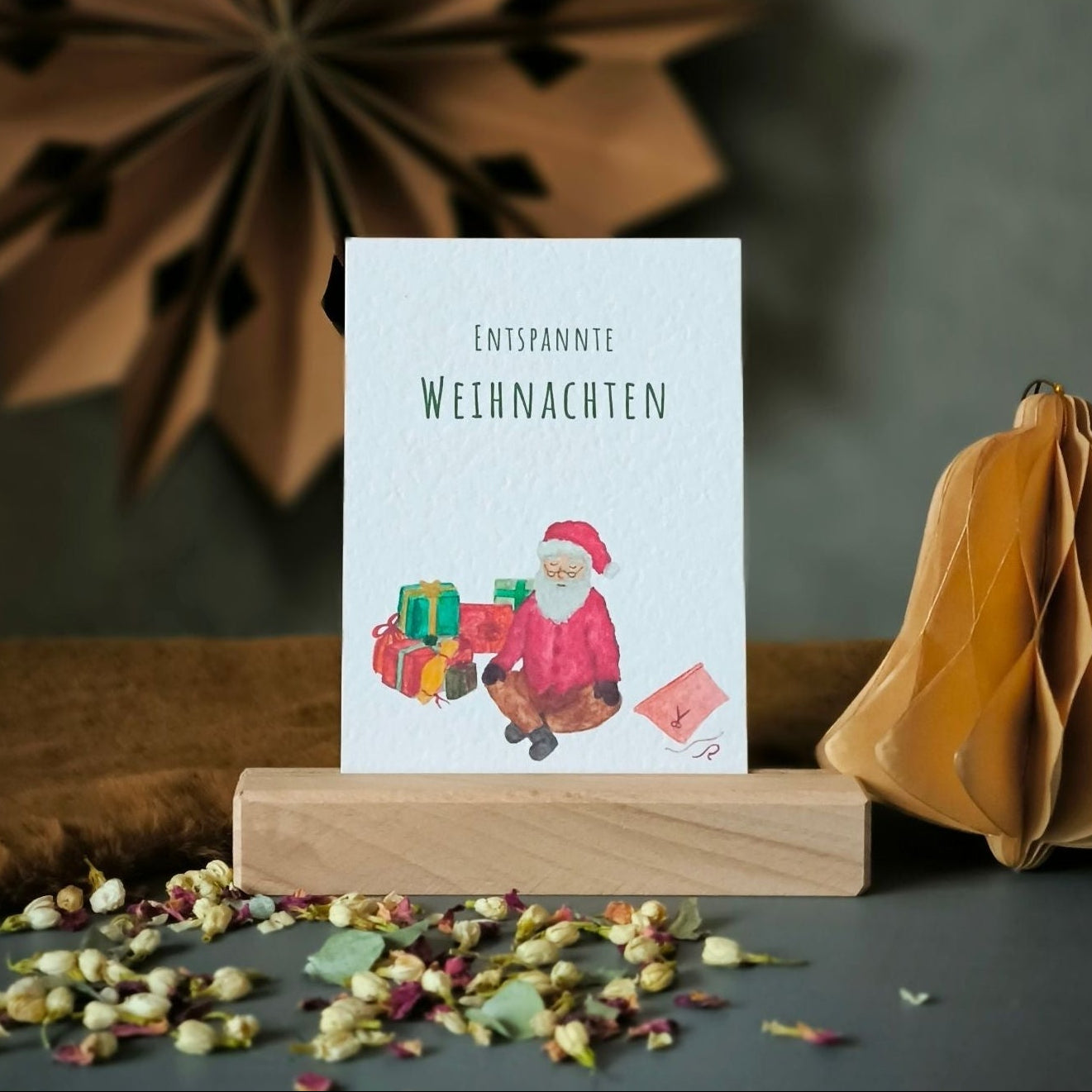 Feenfeder Postkarte Entspannte Weihnachten mit Weihnachtsmann