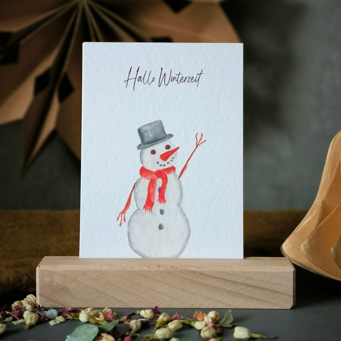 Feenfeder Postkarte Schneemann Nahaufnahme