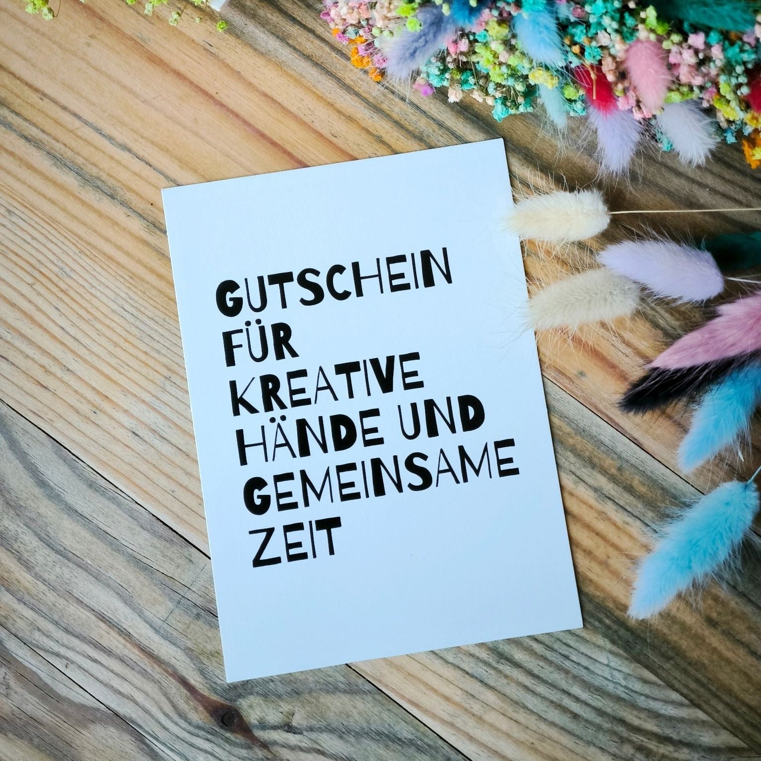 Gutschein für kreative Hände Blütenkonfetti Vorderseite