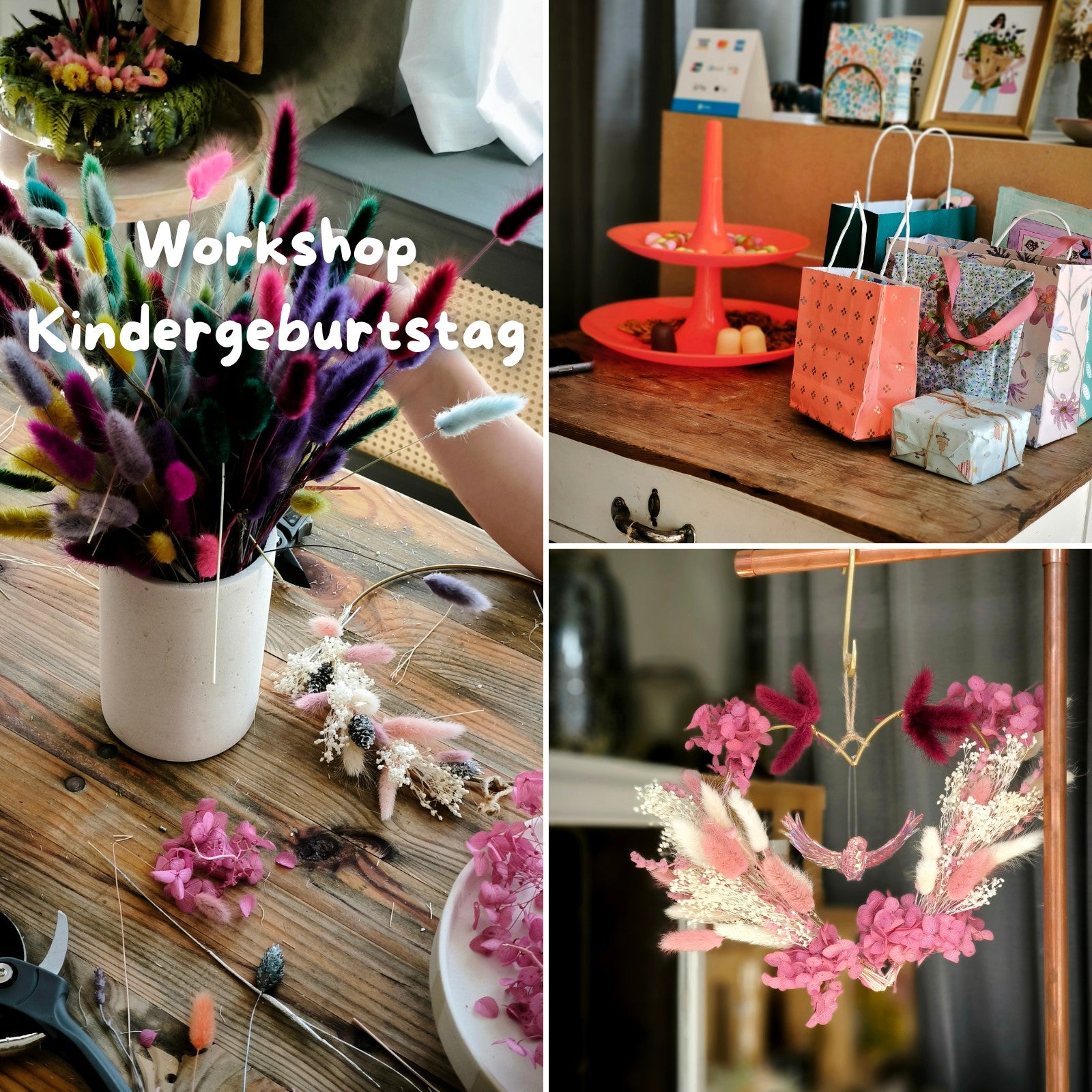 Kindergeburtstag Workshop – Trockenblumen an Herzkranz oder Ring binden