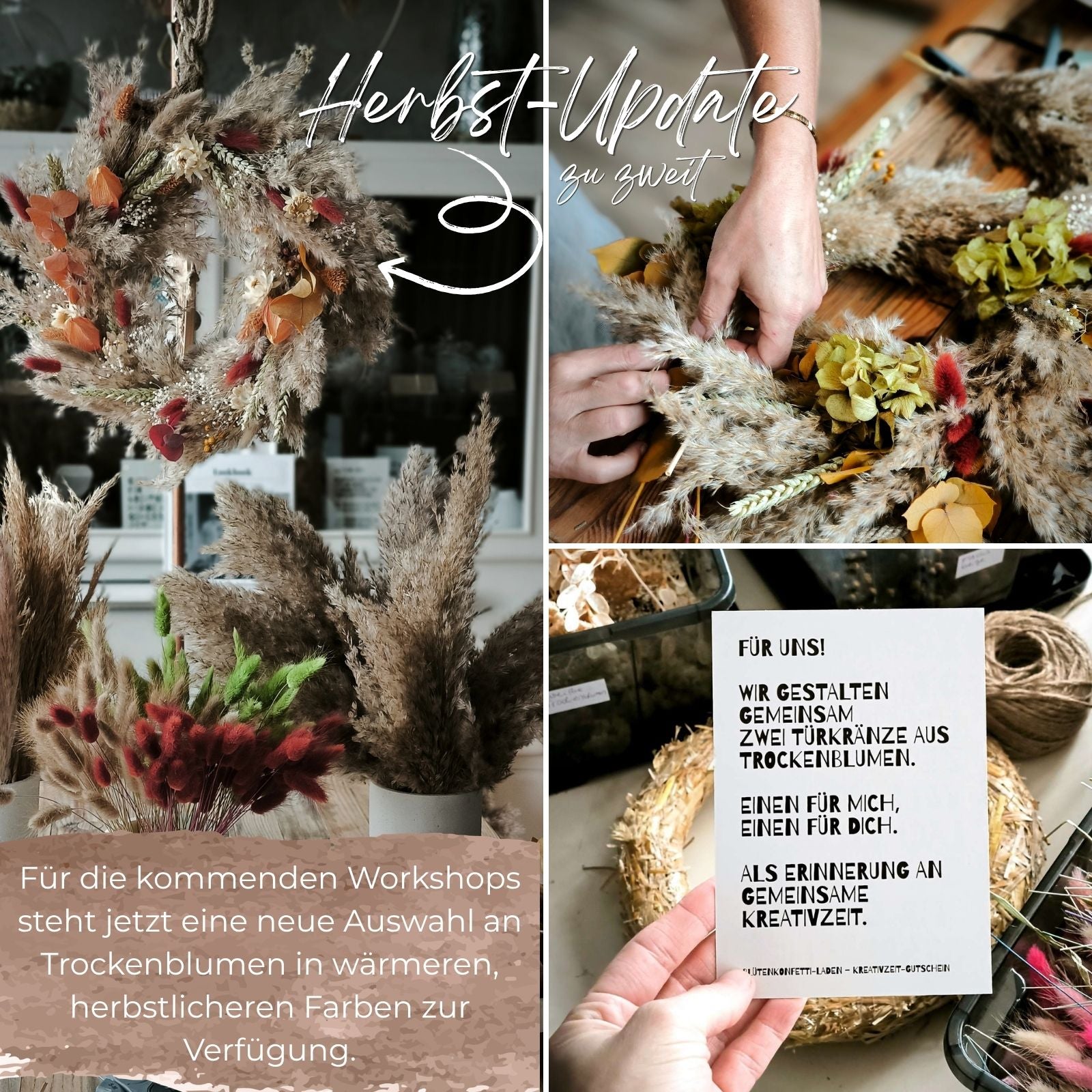 Zeitgeschenk für zwei – je einen Türkranz aus Trockenblumen gestalten