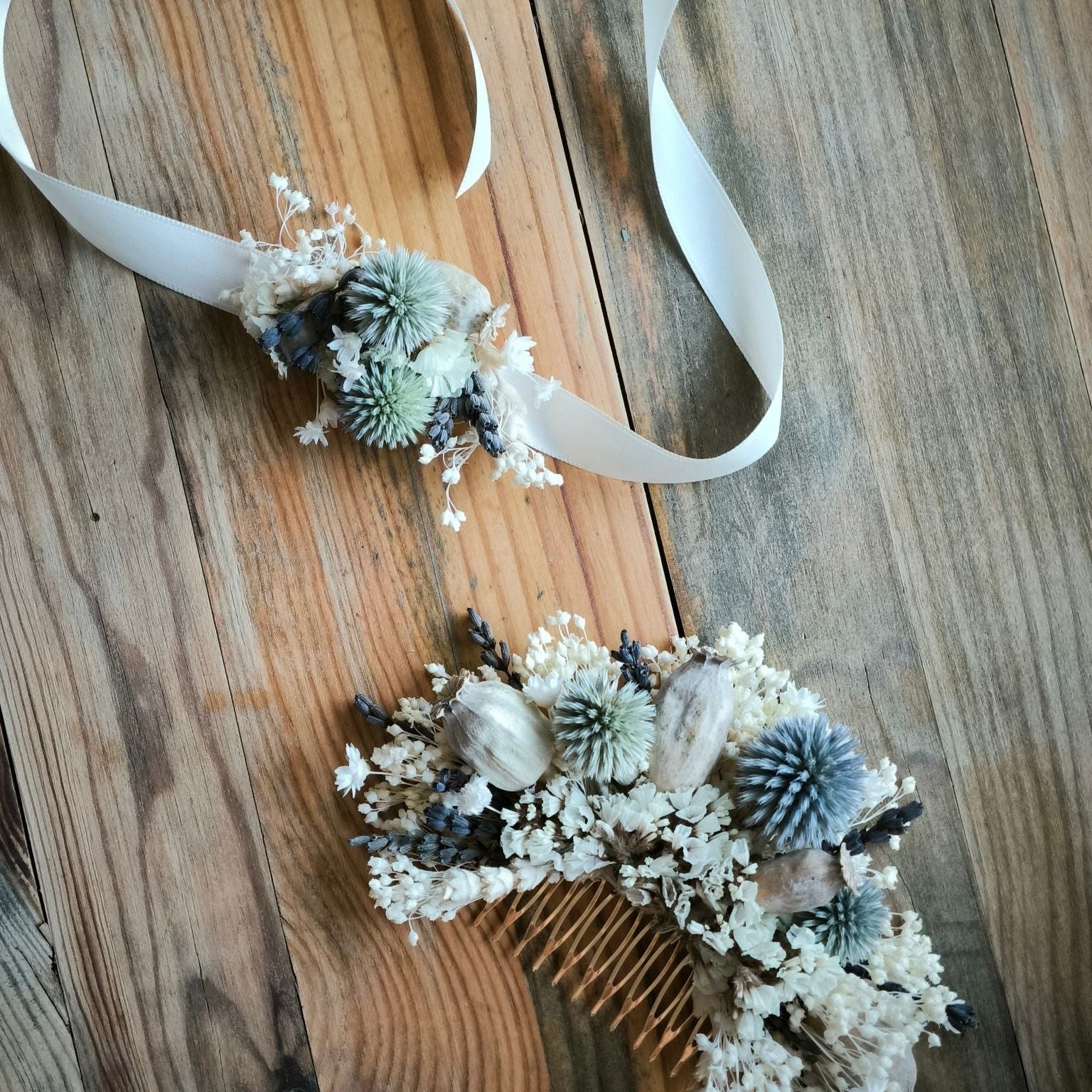 Trockenblumenarmband ivory charm