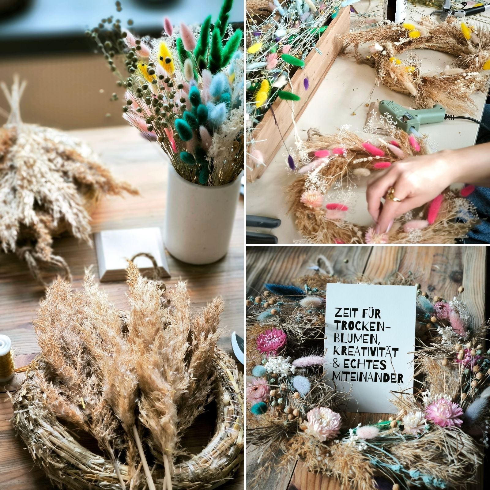 Zeitgeschenk für zwei – je ein Türkranz aus Trockenblumen gestalten