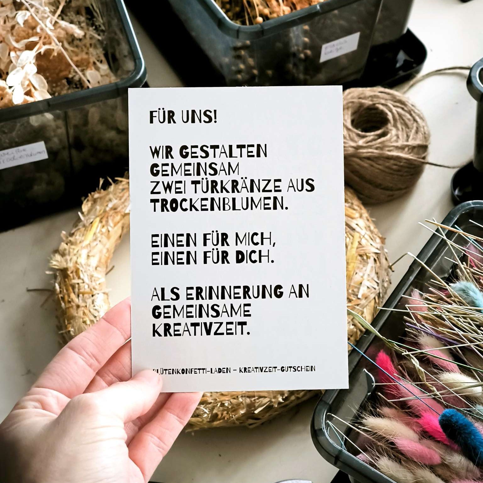 Zeitgeschenke Kranz Gutschein-Postkarte Rückseite