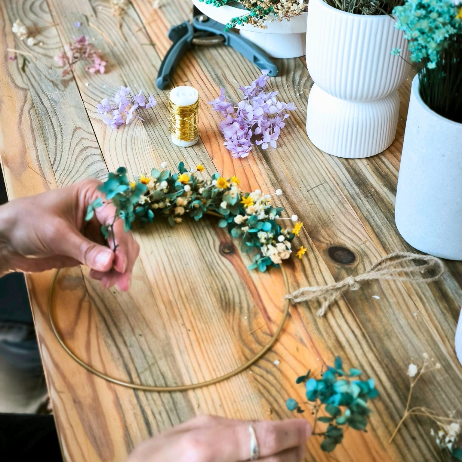 Zeitgeschenk für Gruppen Blumenring gestalten Blumenring türkis
