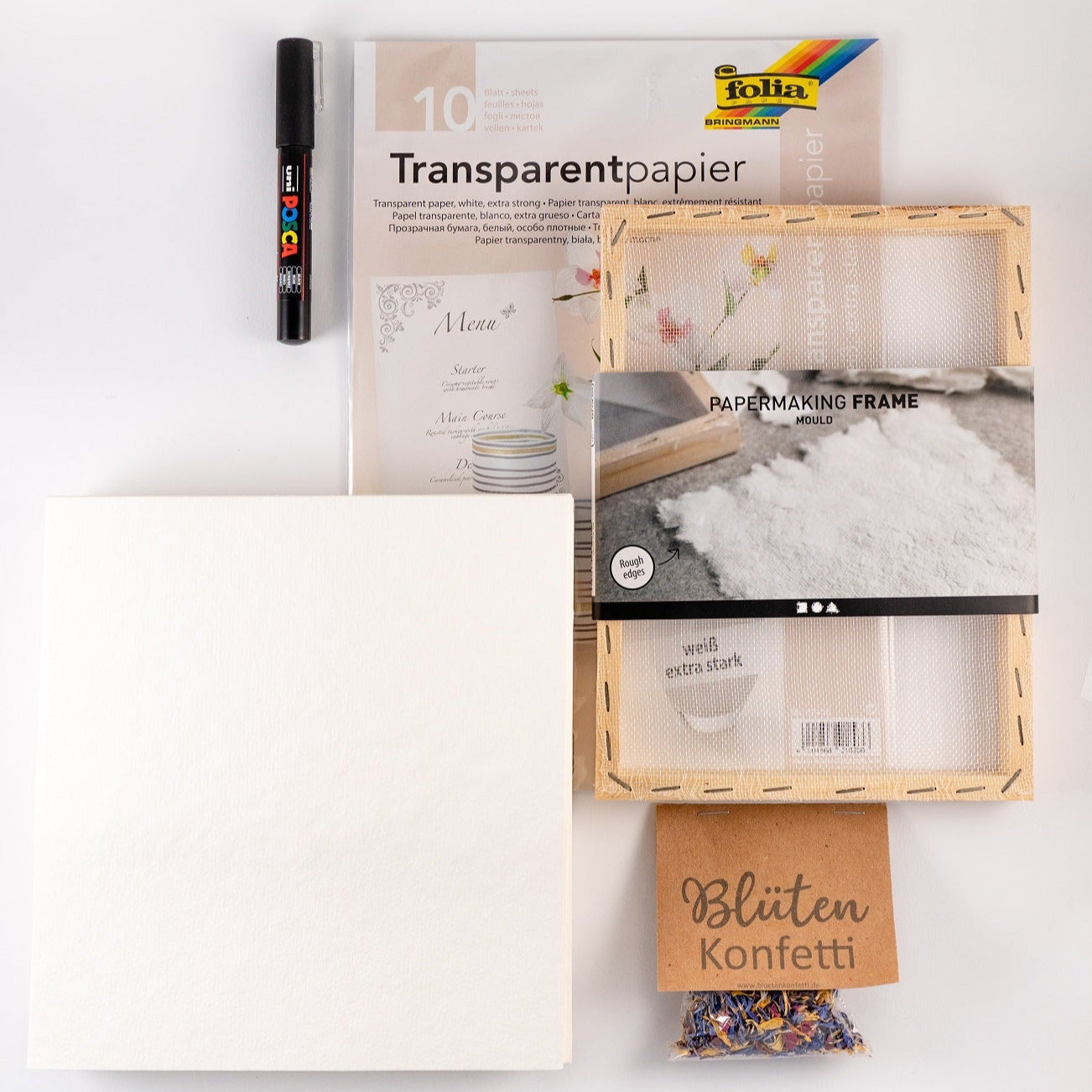 Blütenkonfetti DIY Kit mit transpaprenten Papier und Permanentmarker