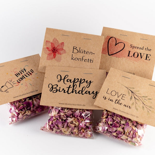 5 Päckchen Blütenkonfetti "Pink Romance" in Päckchen mit verschiedenen Layouts
